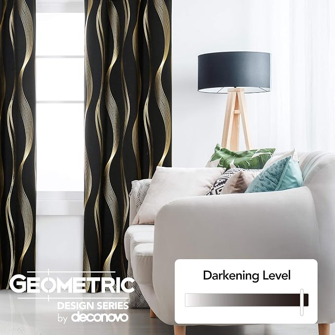 Deconovo Blackout Grommet Gold Pattern Printed Curtains, 52W x 84L | Room - Image 3
