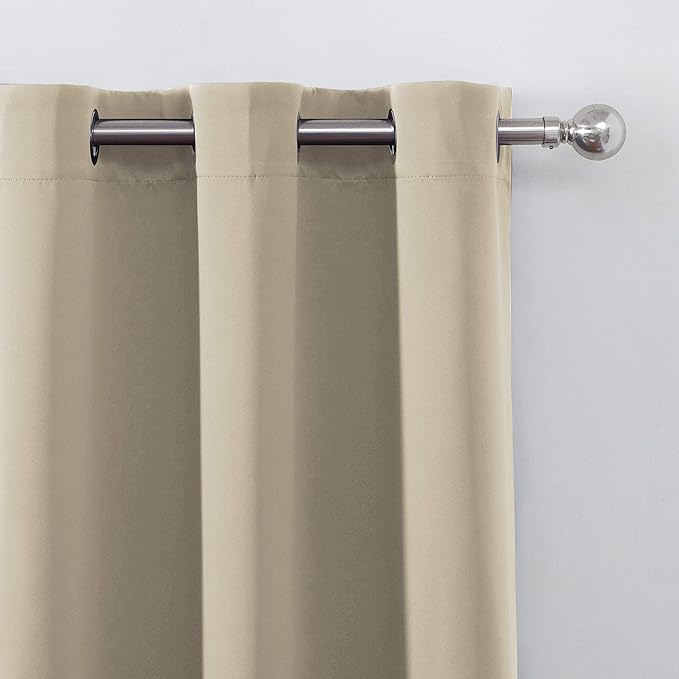 100% Blackout Curtains 52 x 63 Inch/Beige Curtains 2 Panels - Image 8