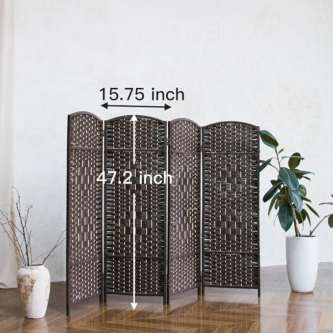 4-Panel Short Room Divider, 3.9 ft Freestanding Partition Wall, Dark Brown - Image 5