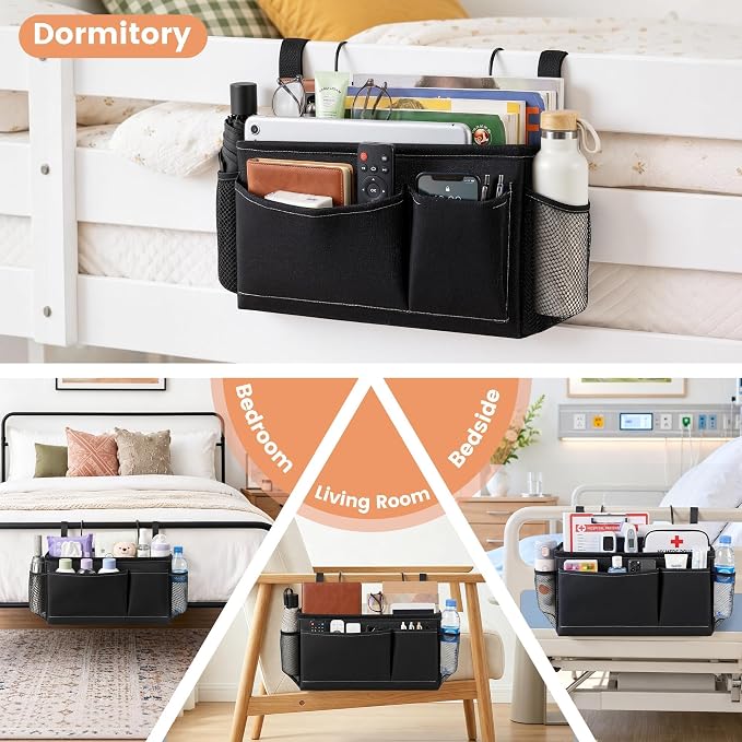 Bedside Caddy for Dorm Bed, Bedside Storage Bag Hanging Organizer | Metal Frame - Image 6