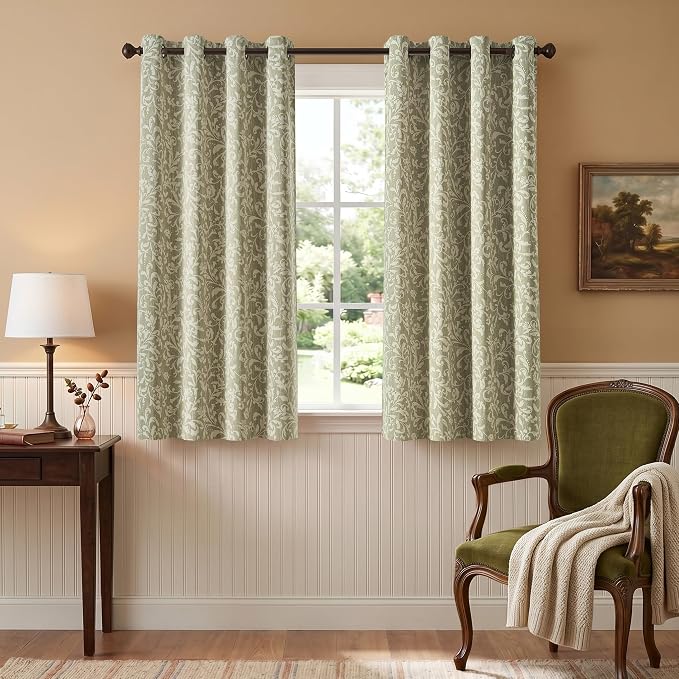 jinchan Sage Floral Blackout Curtians 72 Inch Vintage Grommet 2 Panels | Room - Image 2