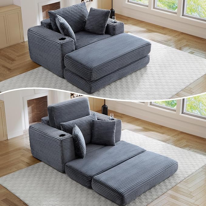 Oversized Chaise Lounge Chair Indoor, 52.4" W Corduroy Upholstered Fluffy Comfy - Image 9