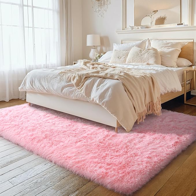 KICHOWUA 5x8 Thick Pink Fluffy Shag Rug - Image 6