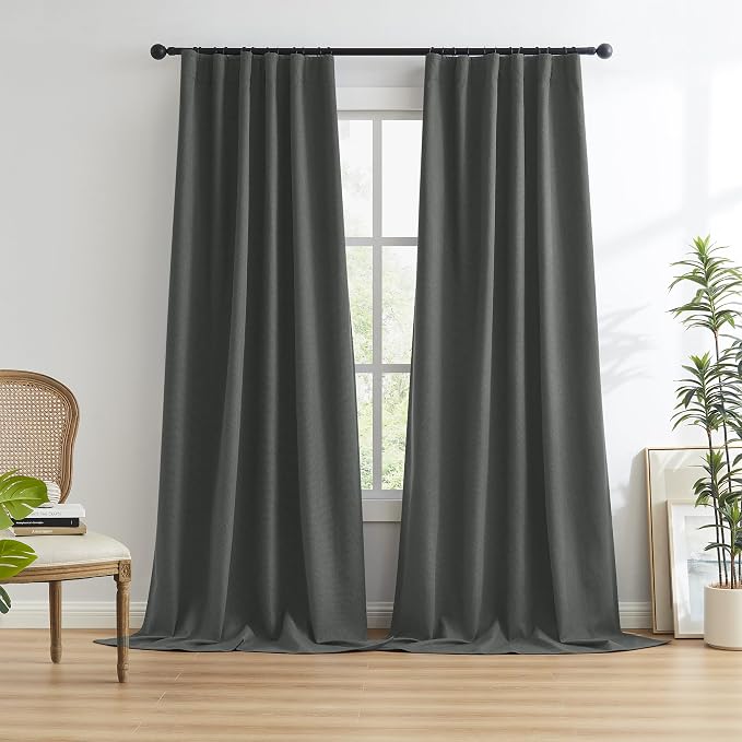 Full Blackout Curtains Dark Grey 132 Inches Long 2 Panels Set, Extra Long Back - Image 2