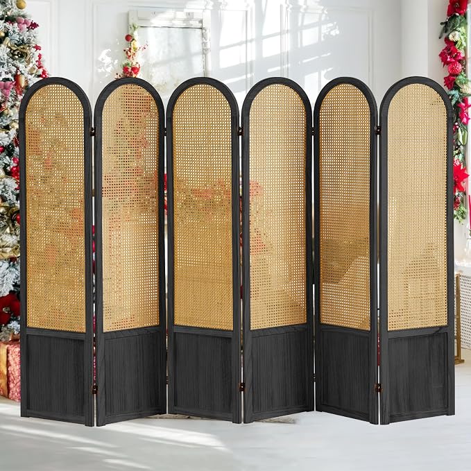 6 Panel Rattan Room Divider Screen, Boho Folding Privacy Screen | Decorative - Image 7