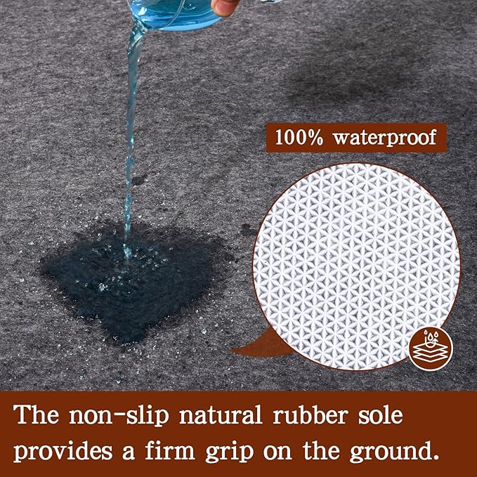 Rug Pad Waterproof Non-Slip 8x10 ft, 1/8" Thick Felt Cushion Pad for Area Rugs – Protects Hardwood, Tile & Laminate Floors – Keeps Rugs Flat & Secure
