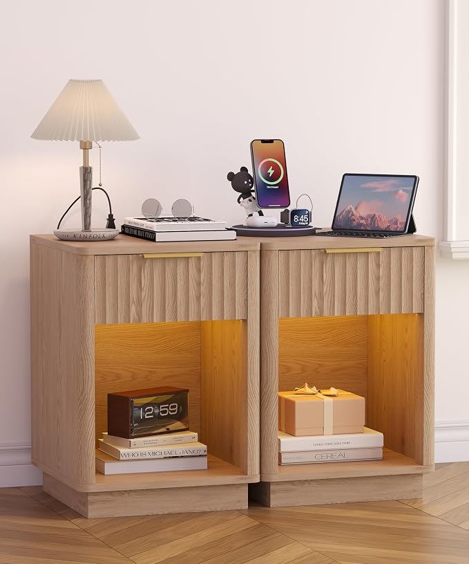 Akxomel Fluted Nightstand Set 2 Bedside Table - Image 2