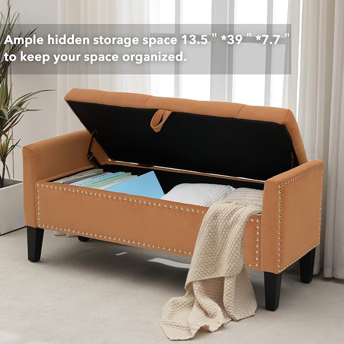 Velvet Ottoman with Storage, Modern Storage Bench - Image 8