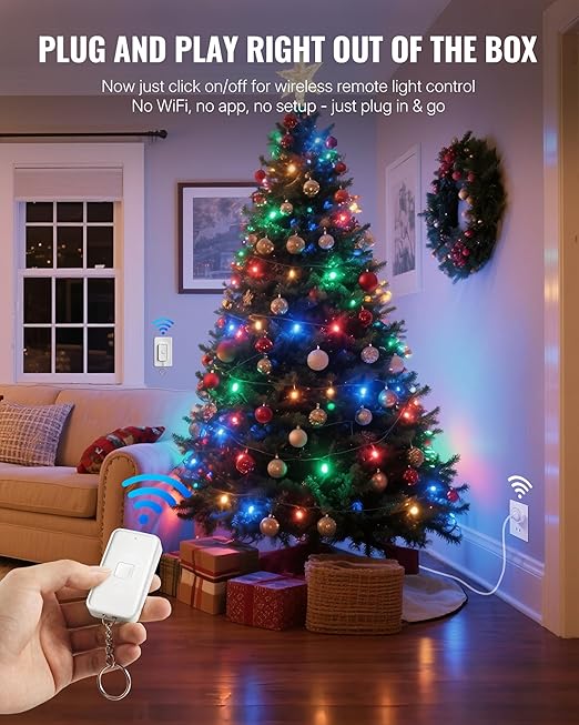 WILAWELS Remote Control Outlet Wireless Wall Switch, Wireless On Off Remote Switch Outlet with Magnetic Base for Light, Lamp, 100ft RF Range, 10A/1250W, Two Switches for One 0utlet W14RC2106
