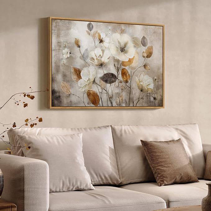 Framed Vintage Neutral Floral Botanical Wall Art - Image 2
