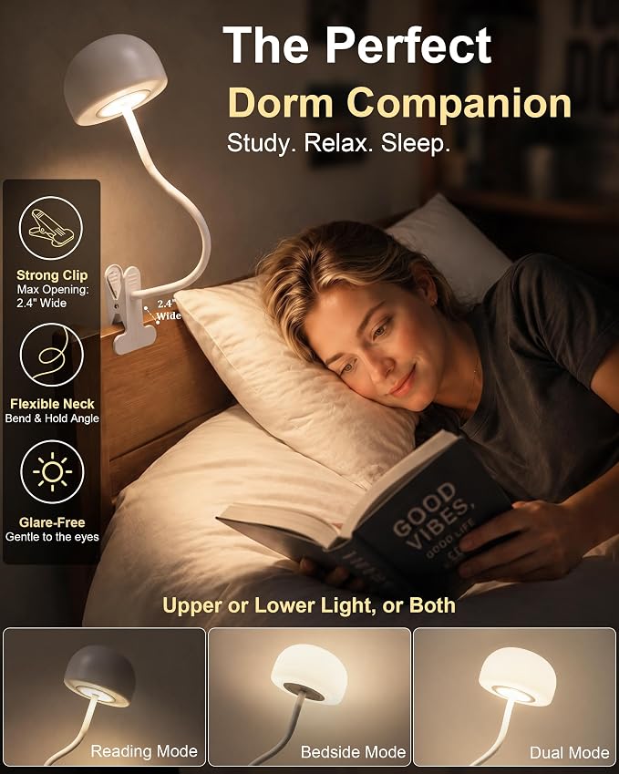 Clip on Light for Bed, Headboard Reading Lamp, Dorm Room Essentials | Flexible - Image 3
