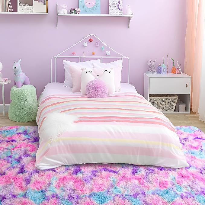 Soft Rainbow Rug for Girls Room, Cute Fluffy Girls Bedroom Rugs, 4x6 Feet - Image 4