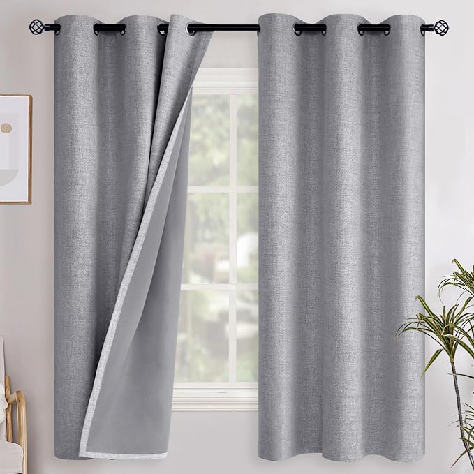 YoungsTex Grey Linen Blackout Curtains 63 Inch Length by YoungsTex