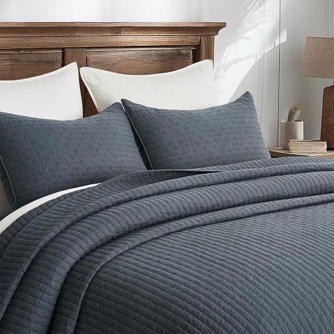 100% Cotton Cross Stitch 3-Piece Quilt Set, Midnight Blue | Cross Stitch Cotton - Image 2