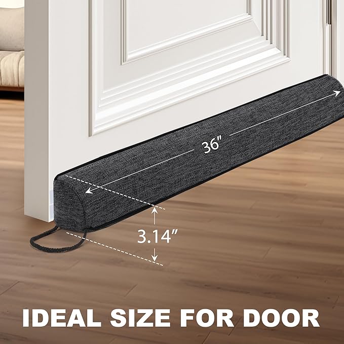Door Draft Stopper Weighted Triangular Draft Stoppers for Bottom of Door 36" Underdoor Draft Blocker Seal Guard for Window Sill All-Season Gap Filler for Cold Air, Noise, and Light, Dark Grey