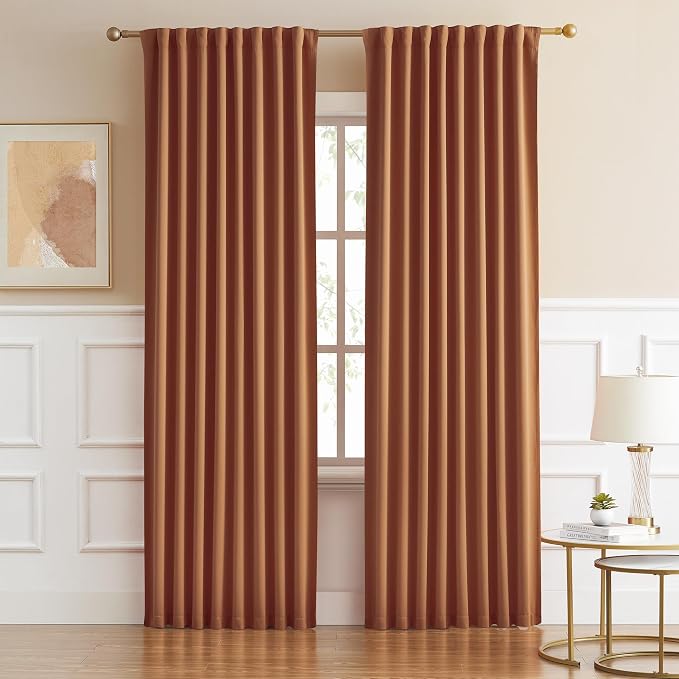 Caramel Curtains 2 Panels Set, Room Darkening Mid Century Cognac Modern Decor - Image 2