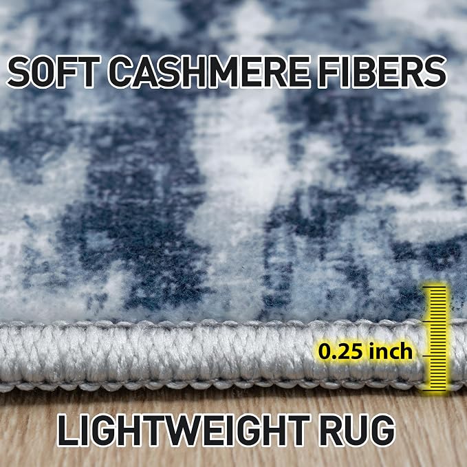 10x14 Area Rugs for Living Room: Washable Abstract Blue Grey Badroom Carpet | - Image 6