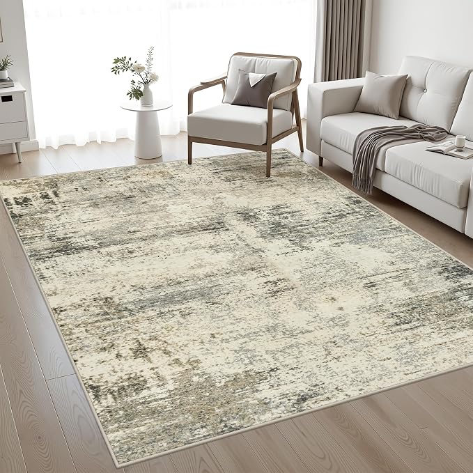 5x7 Area Rug Living Room: Modern Washable Soft Carpet Ash Brown | by FXRHLP