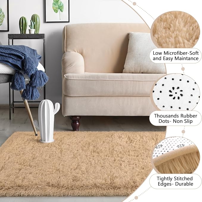 HOMORE 2x6 Runner Rugs for Bedroom, Light Tan Runner Rug for Hallway Entryway - Image 8
