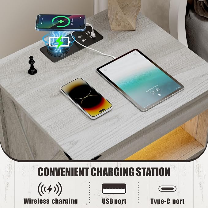 LED Nightstand with Gun Drawer & Charging Station | Human Sensor Lights - Image 5