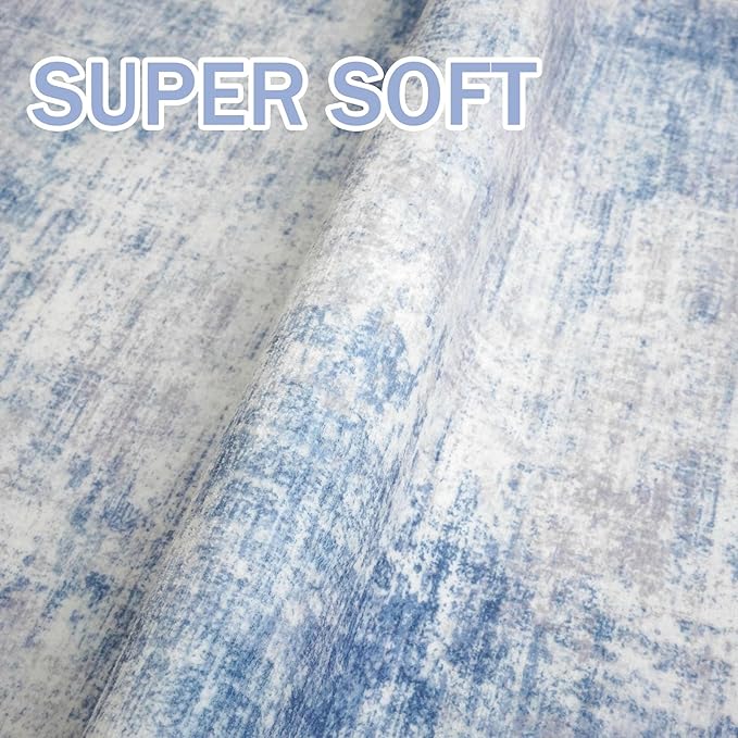 IOHOUZE Abstract Area Rug 4x6 Ft Washable Rugs for Entryway Indoor, Non Slip Small Living Room Rugs Printed Faux Wool Throw Rug, Floor Carpet for Kitchen Nursery Playroom, Light Blue White