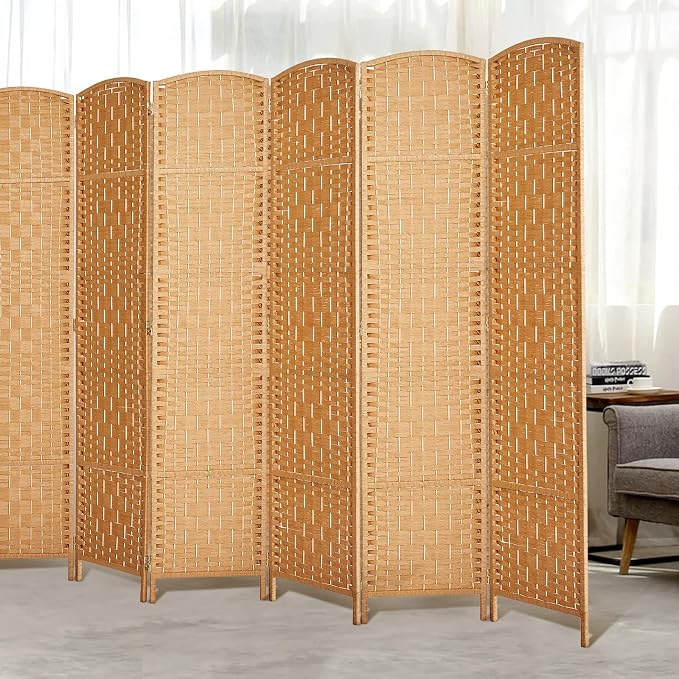RHF Room Divider Panel, 6 Panel Partition Room Dividers Screen, Light Beige | - Image 4