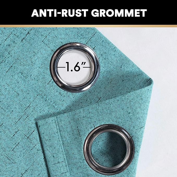 PrinceDeco 100% Blackout Linen Textured Curtains for Bedroom Teal Blue Blackout Curtains for Living Room Energy Saving Window Treatment Curtains with White Liner Vertical Blinds,52" Wide, 84" Length