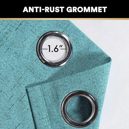 PrinceDeco 100% Blackout Linen Textured Curtains for Bedroom Teal Blue Blackout Curtains for Living Room Energy Saving Window Treatment Curtains with White Liner Vertical Blinds,52" Wide, 84" Length