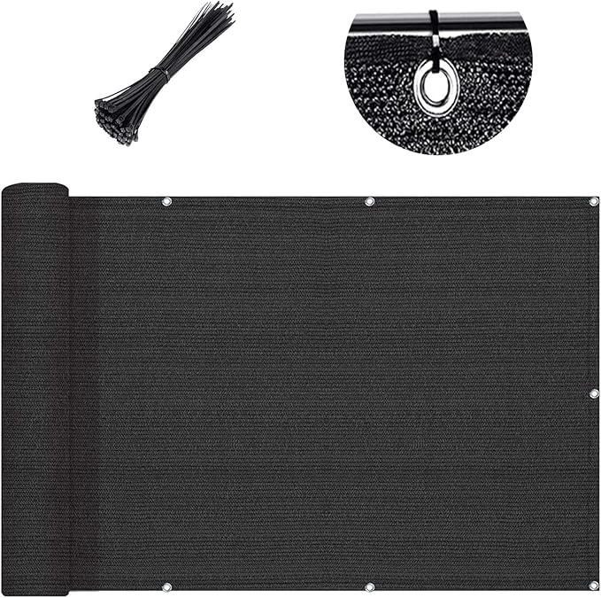 Custom Size 3.3'x2' Black Balcony Privacy Screen 90% UV Block | Windscreen by SUNLAX