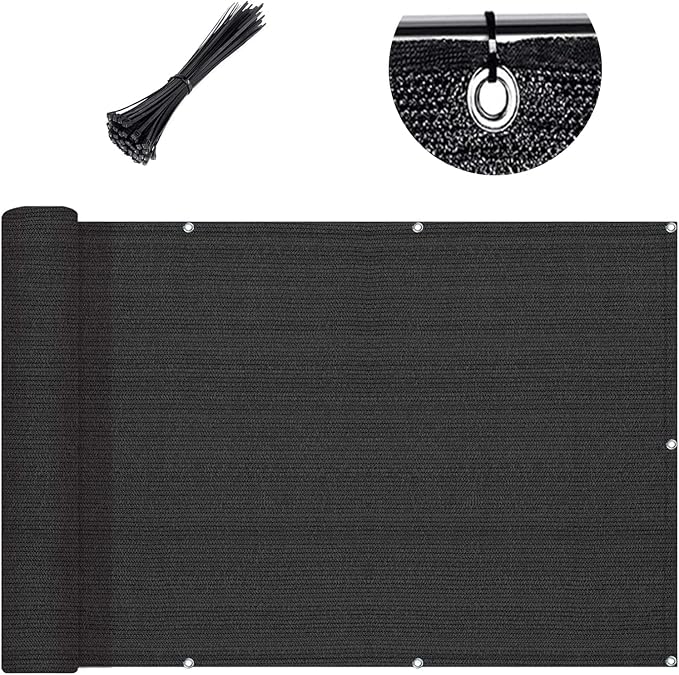 Custom Size 3.3'x16' Black Balcony Privacy Screen 90% UV Block | Windscreen by SUNLAX