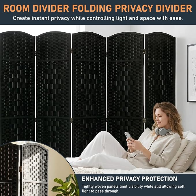 FDW Room Divider 6 Panel Folding Privacy Divider 6 Ft Indoor Wall Divider - Image 5