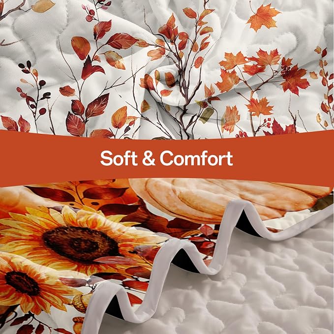 WONGS BEDDING Fall Harvest Pumpkin Quilt King Size, Thanksgiving Bedspread | - Image 4