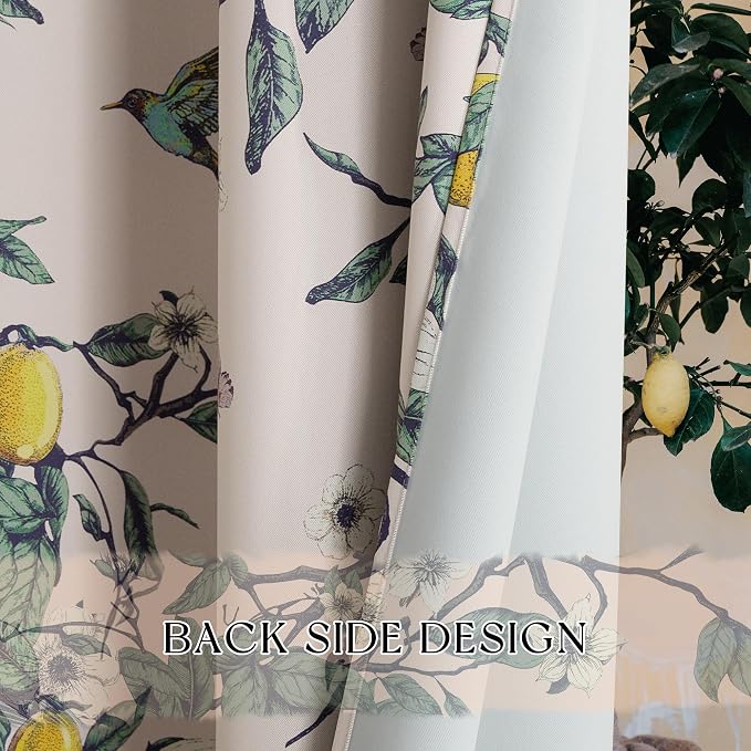 NICETOWN Vintage Curtains 84 Inches Long, Mid Century Illustration Style Lemon - Image 5