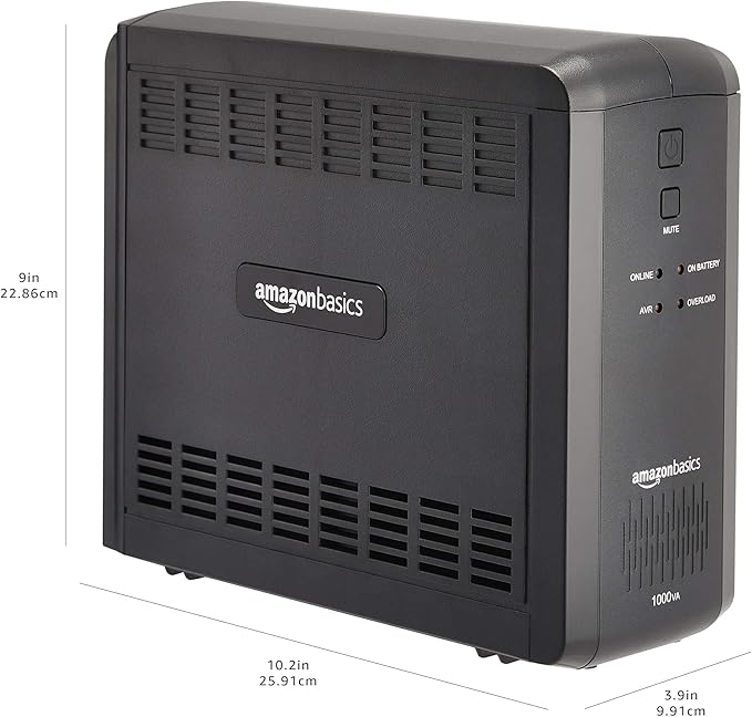 Amazon Basics UPS Battery Backup & Surge Protector 1000VA/550W, 9 Outlets, Line Interactive Uninterruptible Power Supply, for Power Outage Protection, Black