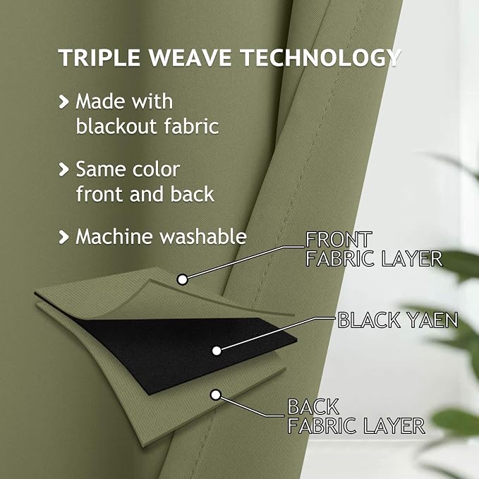 COSVIYA Grommet Blackout Room Darkening Sage Curtains 72 inch Length | Thick - Image 4