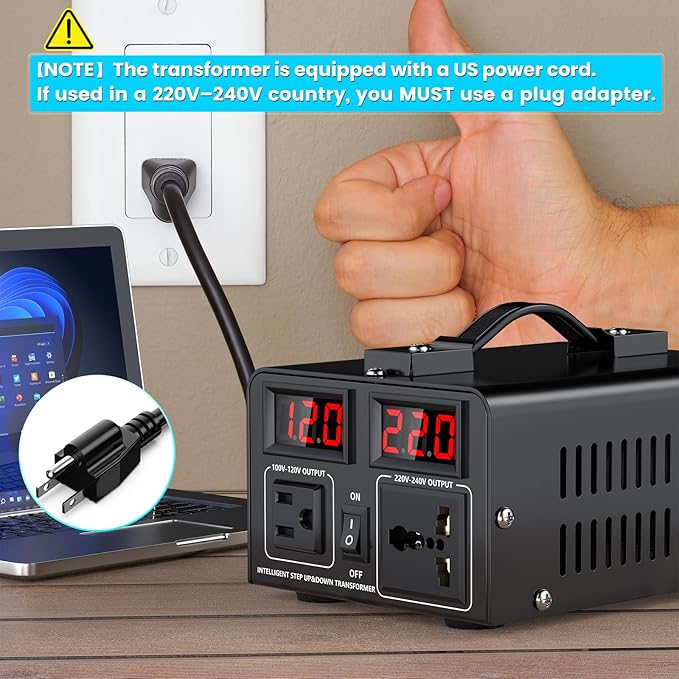 500W Voltage Converter Transformer(110V to 220V or 220V to 110V) Step Up/Down Converter 110/120 Volt - 220/240 Volt w/US Power Cord,Circuit Breaker Protection, LCD Screen Display, Manual Setting
