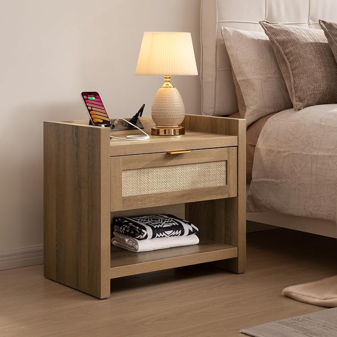 SICOTAS Rattan Night Stand Bedside Table - Image 5