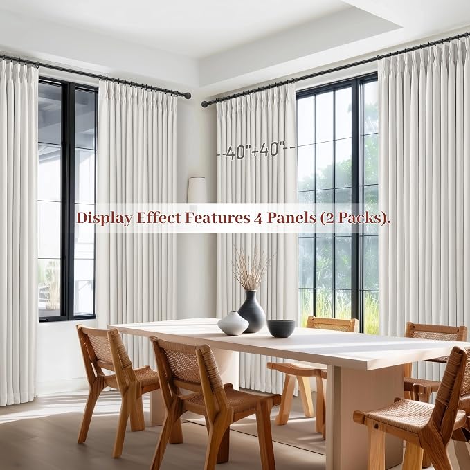 Off Beige White Double Layer Thick Linen Blackout 105 Inch Curtains 2 Panels Set - Image 8