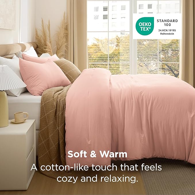 Bedsure Twin/Twin XL Comforter Set, Blush Pink Soft Prewashed Bedding - Image 3