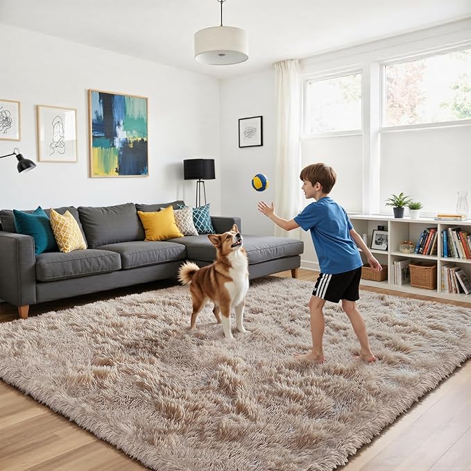 4x6 Beige Rug for Bedroom, Fluffy Shag Area Rug Small Rug Bedroom Carpet | - Image 4