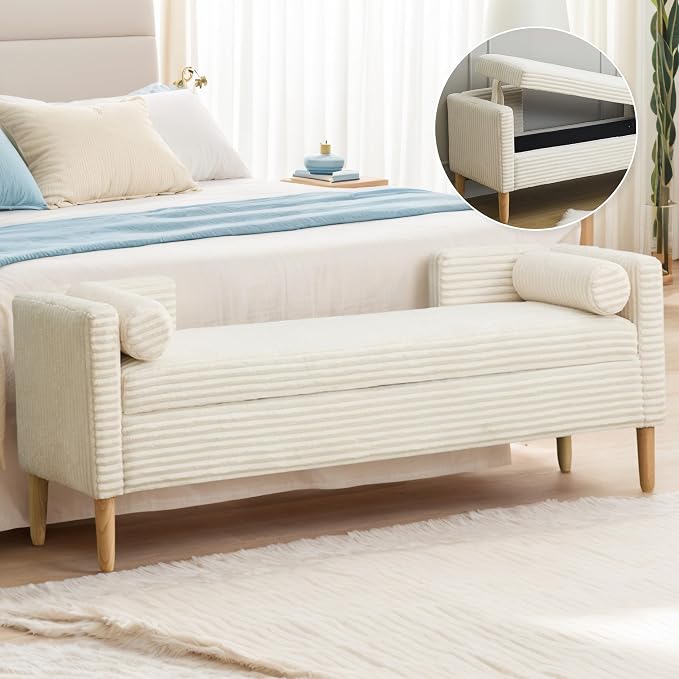 Aoiy & Wifon 65.35" W End of Bed Bench King Size, Upholstered Large Storage - Image 7