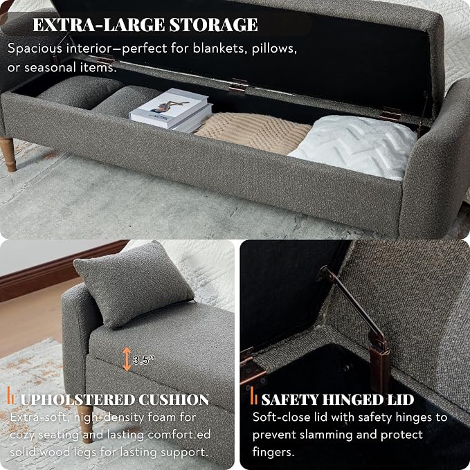 66" End of Bed Storage Bench for Bedroom - Image 3