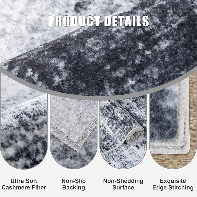 3x14 Washable Runner Rug：Modern Abstract Kitchen Carpet Black | - Image 6