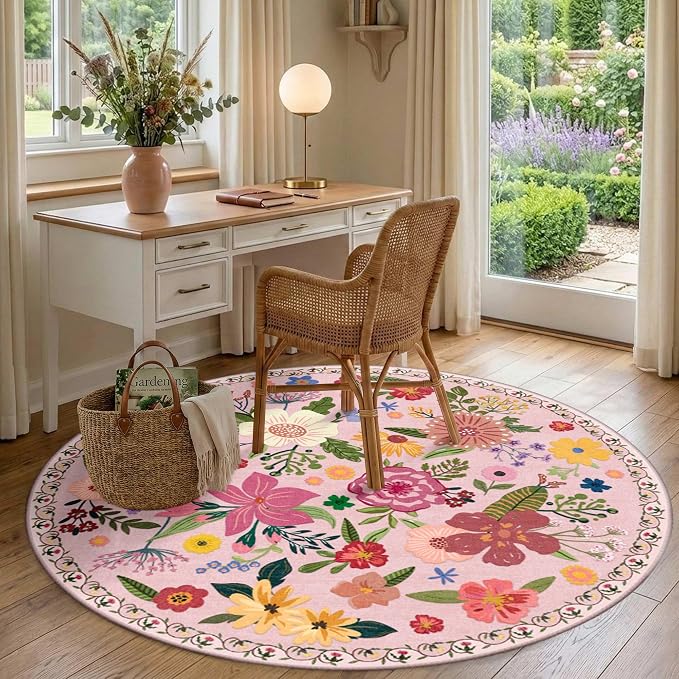 Latte&Fog 6ft Pink Round Area Rug - Image 4