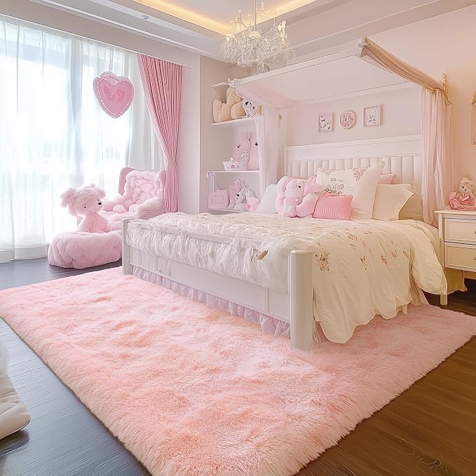 Pink Fluffy Shag Machine Washable Area Rugs - Image 4