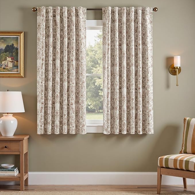 jinchan Taupe Floral Blackout Curtains 63 Inch Farmhouse Back Tab 2 Panels | by JINCHAN
