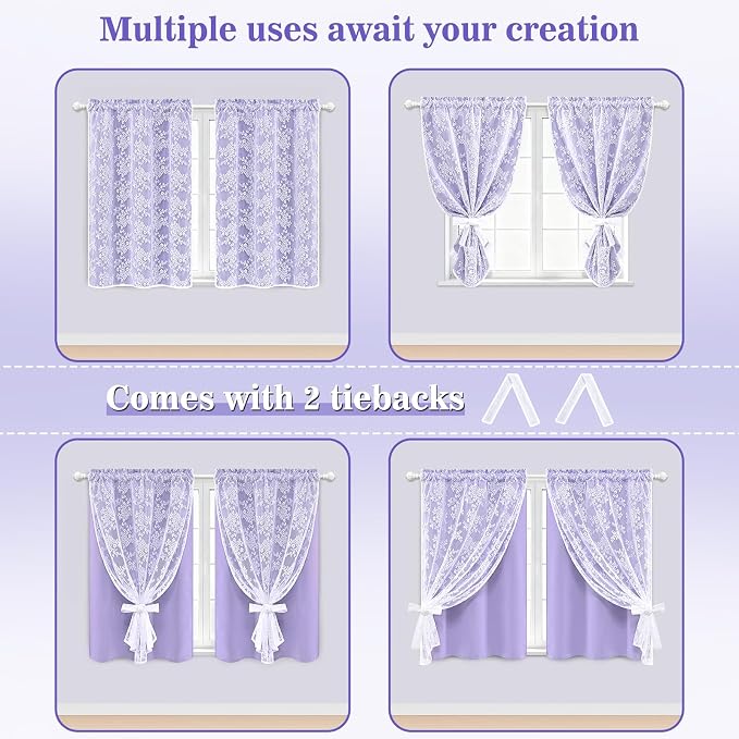 Yinhua Purple Kitchen Curtains 36 Inch Length Double Layer Blackout Curtains - Image 5