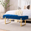 46" Velvet Navy Bench with Gold Legs by AIITTCC