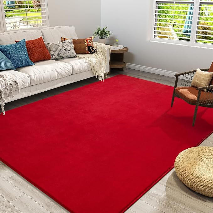 Modern Area Rugs for Bedroom Living Room, 5x8 Red Memory Foam Rug | Thickened by AmeareaDirect
