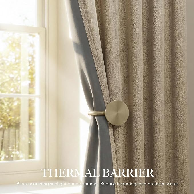 RYB HOME Burlap 100% Blackout Linen Curtains 78 Inch Long - Image 4